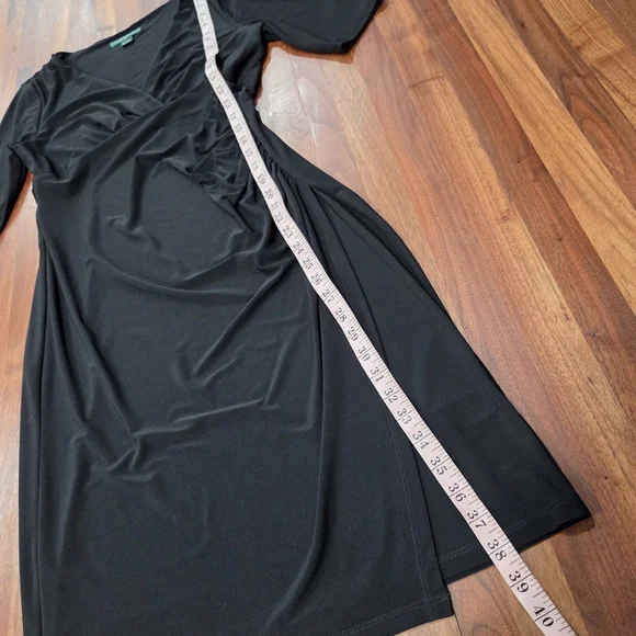 Lauren Ralph Lauren Ruched Surplice Neckline Faux Wrap Dress Size 8 - Picture 8 of 11